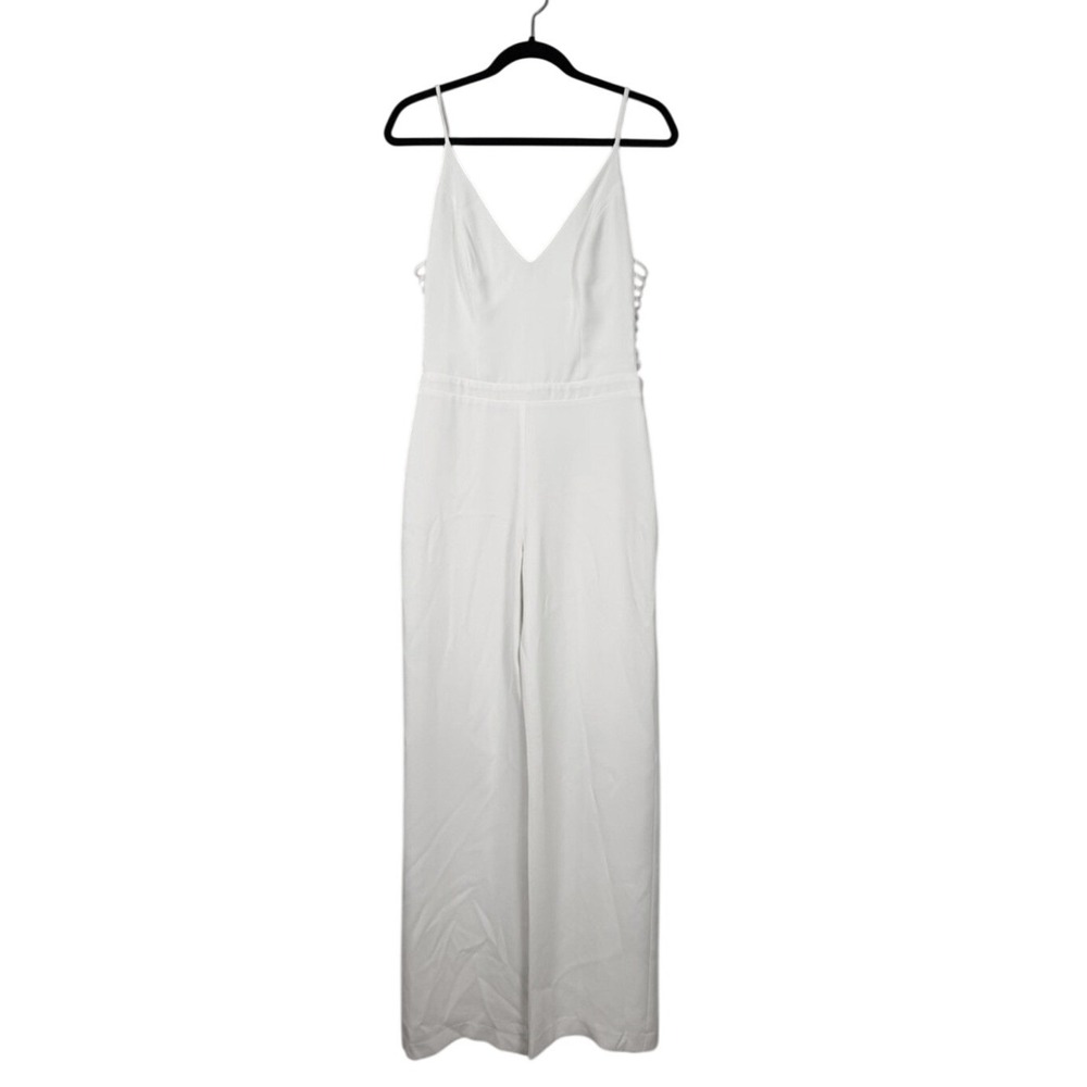 Karina Grimaldi White V Neck Spaghetti Strap Wide Leg Jumpsuit Size M Style 6050